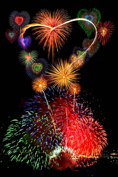 Beautiful Fireworks Night Sky Background — Stock Photo, Image