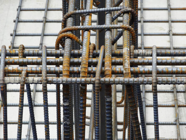 construction reinforcement bar with metal bars. construction work.