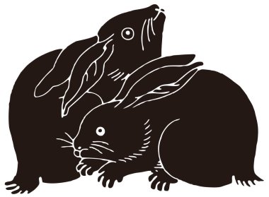 Beyaz arkaplanda izole edilmiş siyah tavşanlar