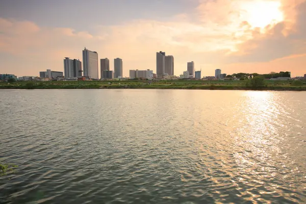 stock image Scenic cityscape with modern skyscrapers of Japanese city 