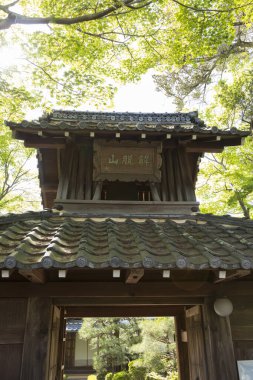 Güzel antik Japon tapınağının manzaralı görüntüsü.