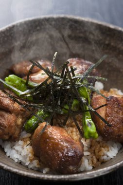 Japon mutfağı. Pilav tavuk ve sebze ile 