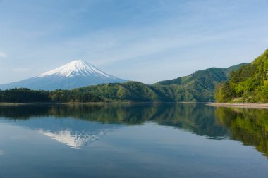 Japonya 'da günbatımında güzel Fuji dağı