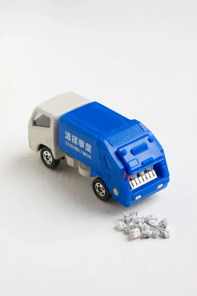 Toy Garbage Truck Miniature Figure White Background — Stock Photo, Image