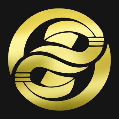 Geleneksel Japon aile arması logosu. Siyah arka planda altın rengi gösteriyor.     