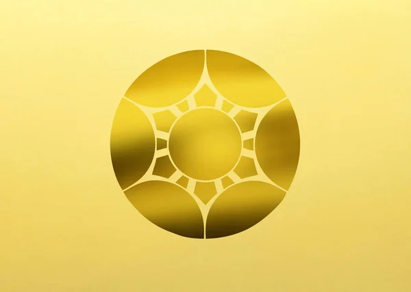 golden floral logo on yellow background