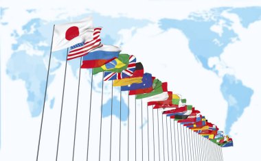 Ülkelerin bayrakları gökyüzü arkaplanına karşı 