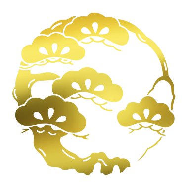 Geleneksel Japon aile arması logosu beyaz arka planda altın rengi gösteriyor     