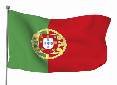 Portekiz bayrak şablonu. Yatay dalgalanma bayrağı, arkaplanda izole