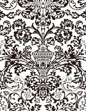 Siyah ve beyaz, çiçekli, dikişsiz desen                    