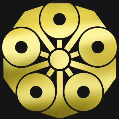 Geleneksel Japon aile arması logosu. Siyah arka planda altın rengi gösteriyor.     