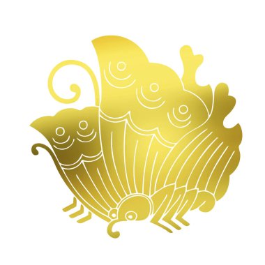 Geleneksel Japon aile arması logosu beyaz arka planda altın rengi gösteriyor     