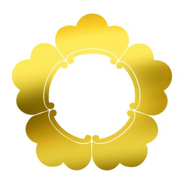 Geleneksel Japon aile arması logosu beyaz arka planda altın rengi gösteriyor     