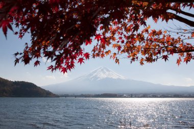 Japonya 'daki ünlü Fuji dağının manzaralı görüntüsü