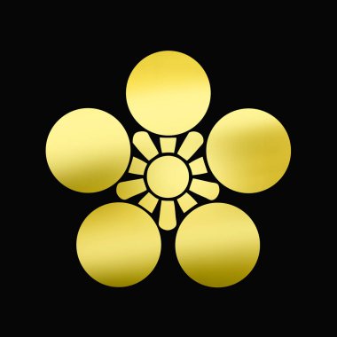 Siyah arkaplanda altın çiçekli logo 