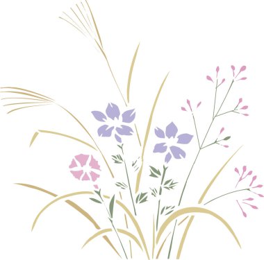 Beyaz arka planda çiçekler ve yapraklar dizaynı, çiçek ve botanik süsü                               