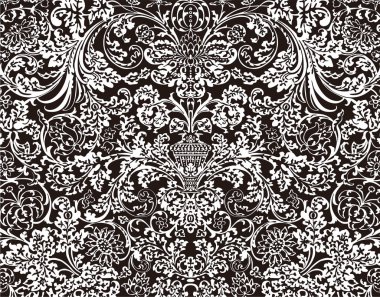 Siyah ve beyaz, çiçekli, dikişsiz desen                    