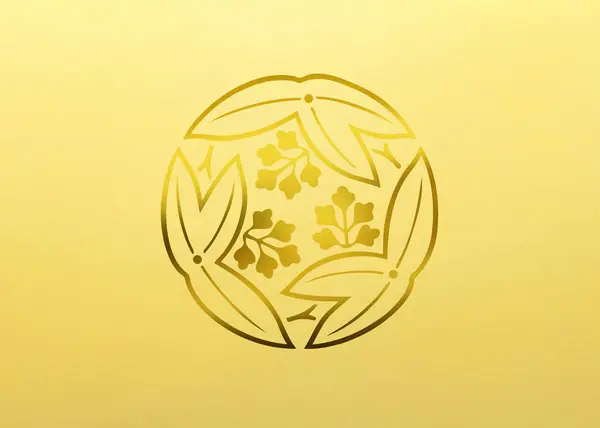 Złote Logo Kwiatowe Żółtym Tle — Zdjęcie stockowe