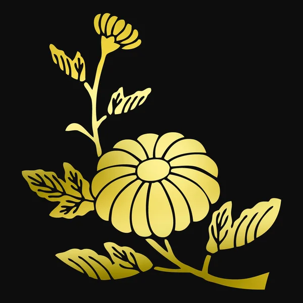 Золотий Квітковий Логотип Чорному Фоні — стокове фото