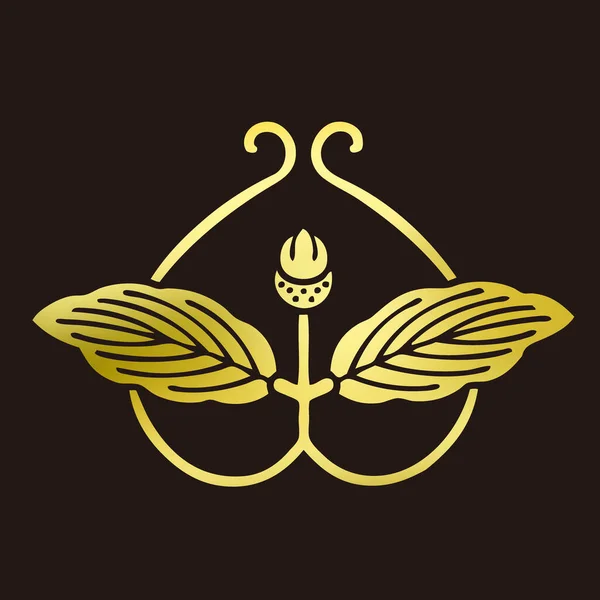 Goldenes Florales Logo Auf Schwarzem Hintergrund — Stockfoto