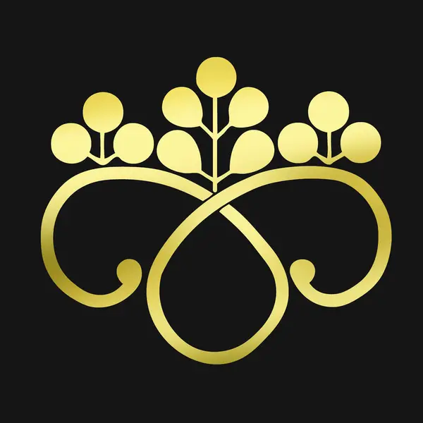 Złote Logo Kwiatowe Złote Godło Rośliny Czarnym Tle — Zdjęcie stockowe