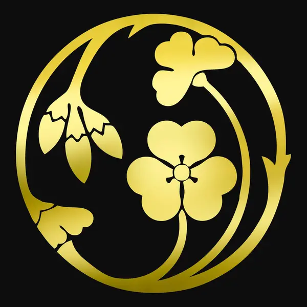 Logo Floral Doré Sur Fond Noir — Photo