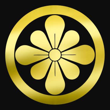Geleneksel Japon aile arması logosu. Siyah arka planda altın rengi gösteriyor.     