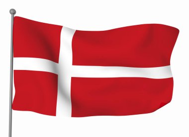 Danimarka bayrağı şablonu. Yatay dalgalanma bayrağı, arkaplanda izole