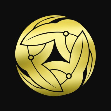 Siyah arkaplanda altın çiçekli logo 