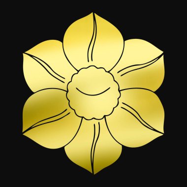 Altın çiçekli logo. Siyah arka planda bitkinin altın amblemi