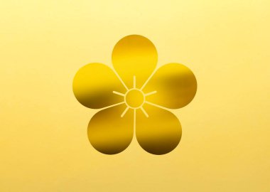 Sarı arka planda altın çiçekli logo