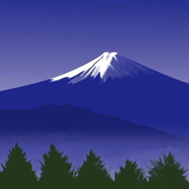 Fuji dağı ve bulutlarıyla güzel bir illüstrasyon.