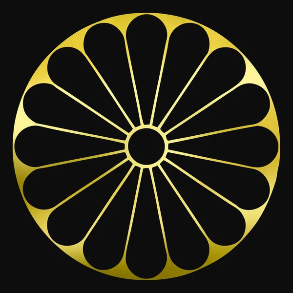 golden floral logo on black background