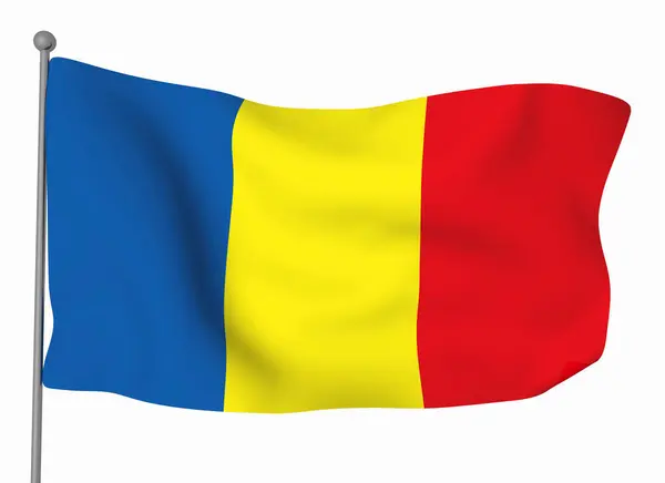 Romania Modello Bandiera Bandiera Sventolante Orizzontale Isolata Sullo Sfondo — Foto Stock
