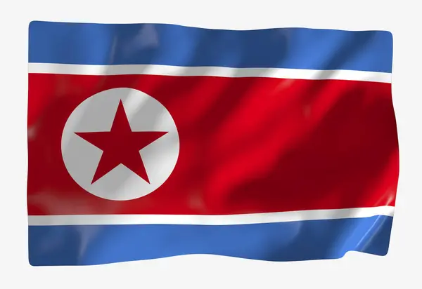 Modelo Bandeira Coreia Norte Bandeira Ondulada Horizontal Isolada Fundo — Fotografia de Stock