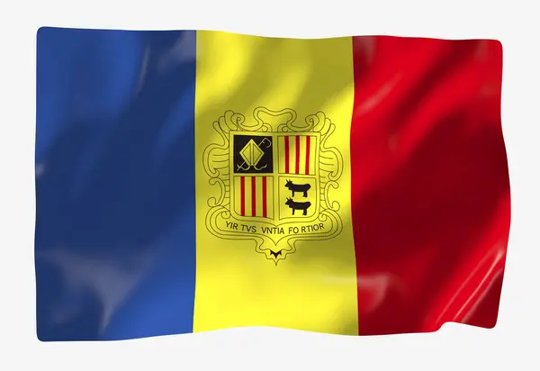 Modello Bandiera Andorra Bandiera Sventolante Orizzontale Isolata Sullo Sfondo — Foto Stock