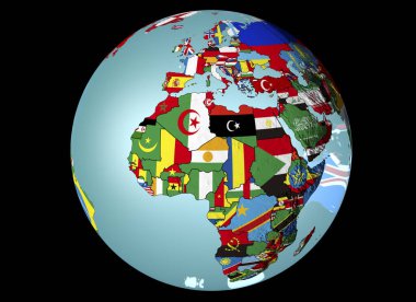 Ülkelerin ulusal bayraklarıyla Dünya küresi