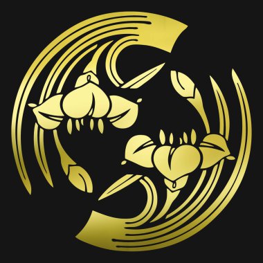 Çiçek logosu şablonu, siyah arka planda altın bitki.