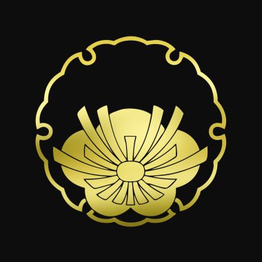 Siyah arkaplanda altın çiçekli logo 