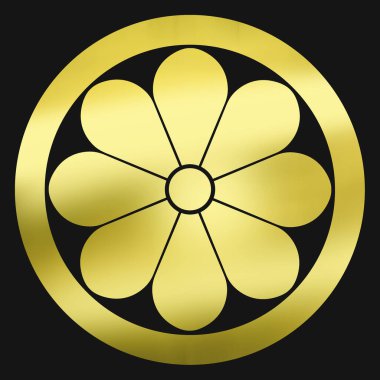 Siyah arkaplanda altın çiçekli logo 