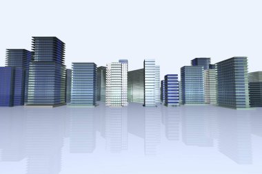 Şehrin ufuk çizgisi ile mimari arkaplan, 3d illüstrasyon