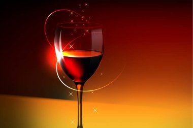 Çizim. Turuncu zemin üzerinde kırmızı şarap olan cam..