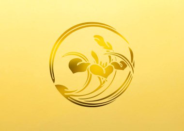 Sarı arka planda altın çiçekli logo