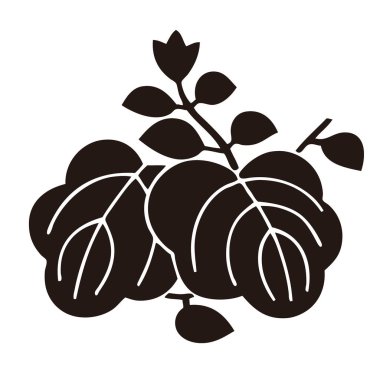 Beyaz arkaplanda siyah çiçek logosu var.