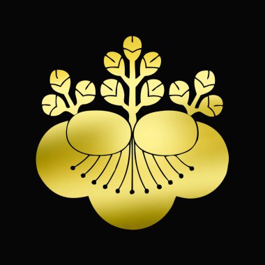 Siyah arkaplanda altın çiçekli logo 