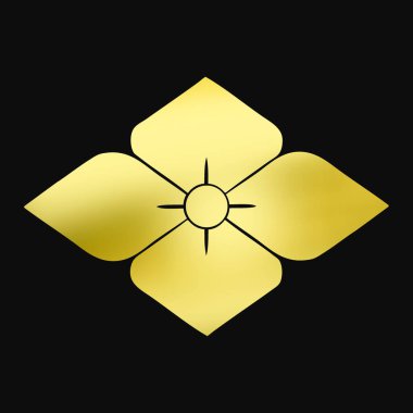 Siyah arkaplanda altın çiçekli logo 