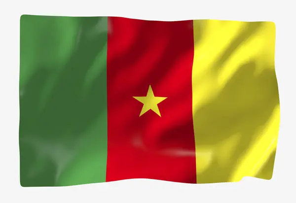 Modelo Bandeira Dos Camarões Bandeira Ondulada Horizontal Isolada Fundo — Fotografia de Stock