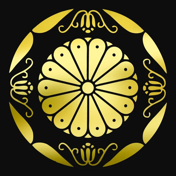 golden floral logo on black background