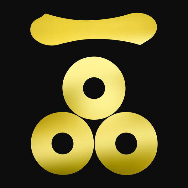 traditional Japanese family crest logo illustration of golden color on black background     