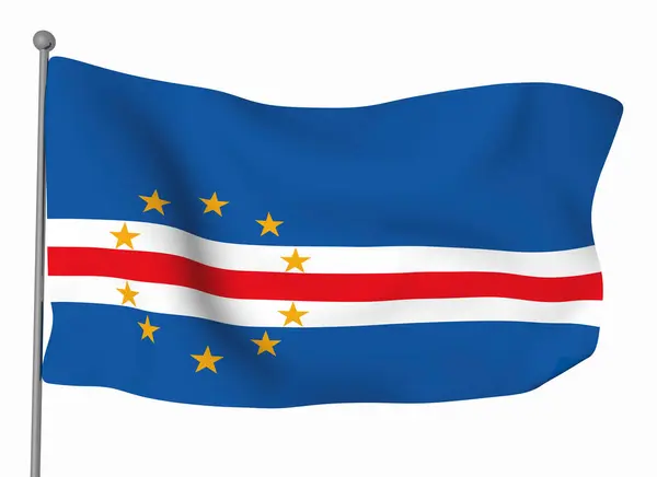 Modelo Bandeira Cabo Verde Bandeira Ondulada Horizontal Isolada Fundo — Fotografia de Stock
